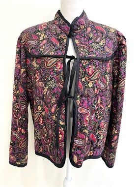 Vintage Miss H paisley printed quilted jacket tie front pink purple size large